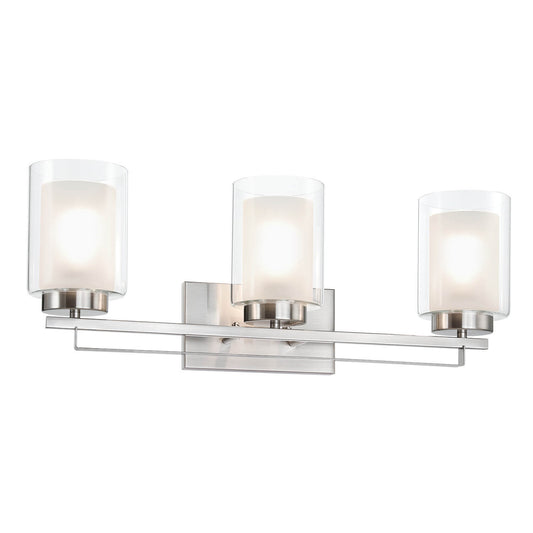 3 Light Bathroom Vanity Lighting with Dual Glass Shade in Brushed Nickel XB-W1195-3-BN