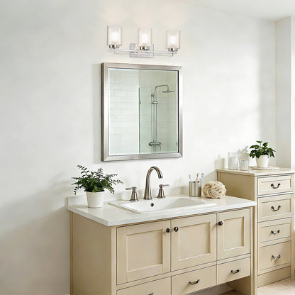 3 Light Bathroom Vanity Lighting with Dual Glass Shade in Brushed Nickel XB-W1195-3-BN