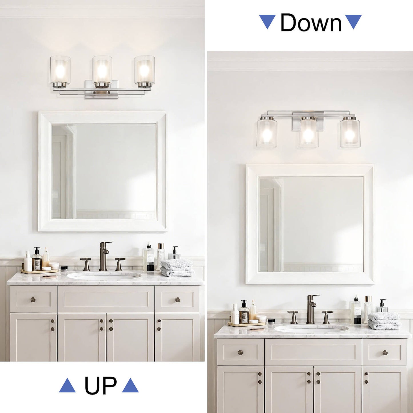 3 Light Bathroom Vanity Lighting with Dual Glass Shade in Brushed Nickel XB-W1195-3-BN