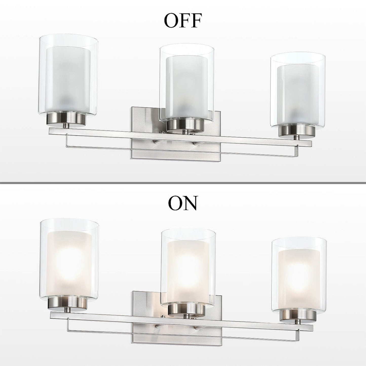 3 Light Bathroom Vanity Lighting with Dual Glass Shade in Brushed Nickel XB-W1195-3-BN