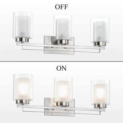3 Light Bathroom Vanity Lighting with Dual Glass Shade in Brushed Nickel XB-W1195-3-BN