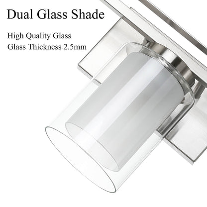 3 Light Bathroom Vanity Lighting with Dual Glass Shade in Brushed Nickel XB-W1195-3-BN