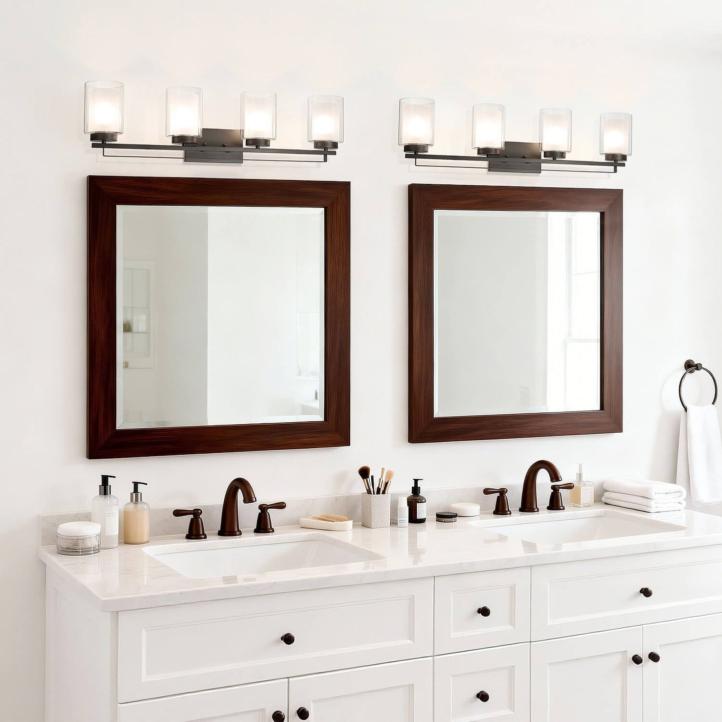4 Light Bathroom Vanity Lighting with Dual Glass Shade in Dark Bronze XB-W1195-4-DB