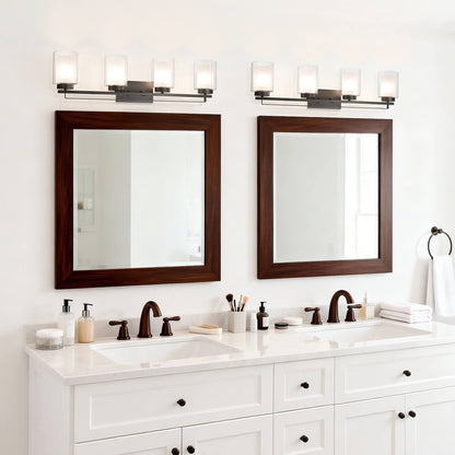 4 Light Bathroom Vanity Lighting with Dual Glass Shade in Dark Bronze XB-W1195-4-DB