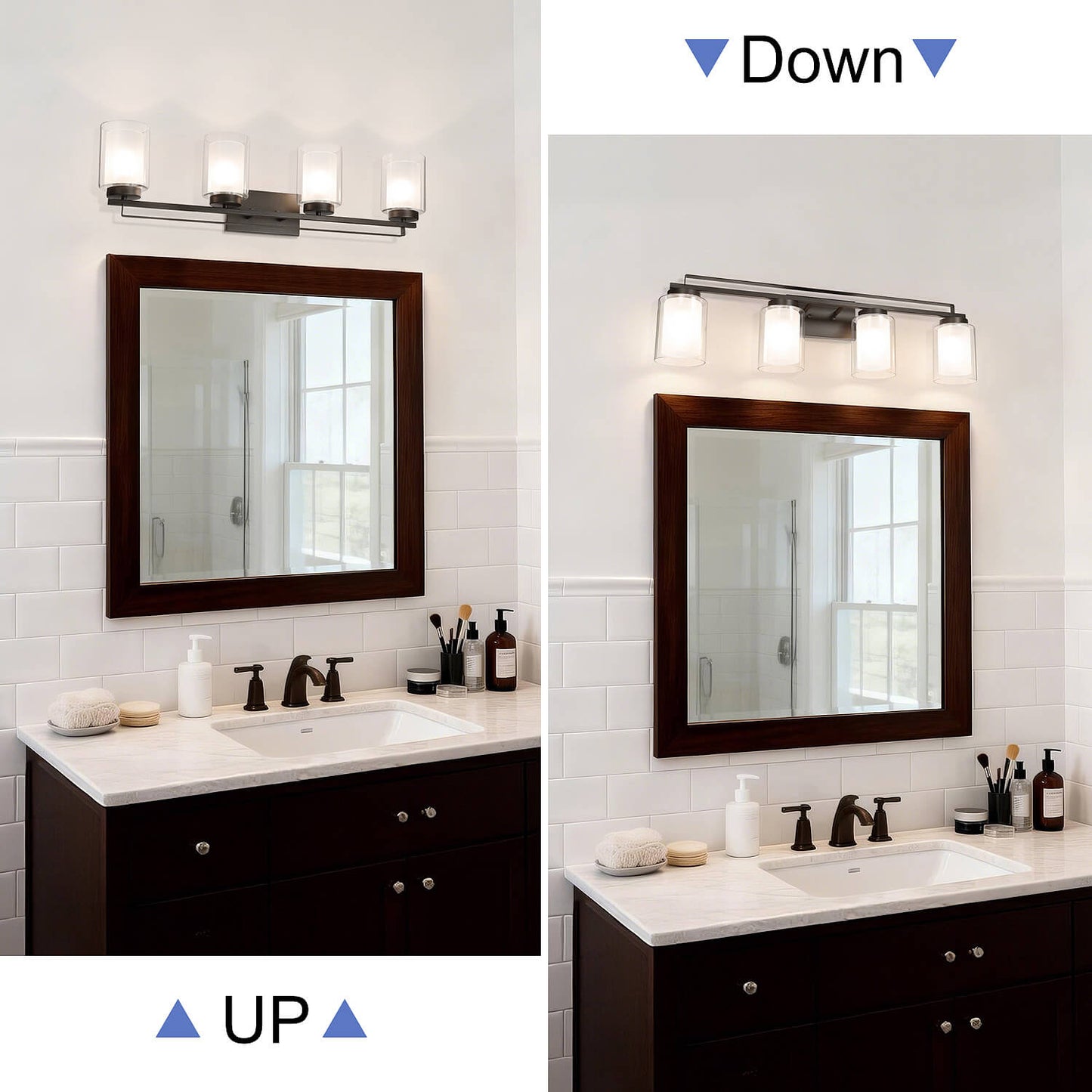 4 Light Bathroom Vanity Lighting with Dual Glass Shade in Dark Bronze XB-W1195-4-DB