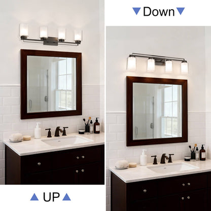 4 Light Bathroom Vanity Lighting with Dual Glass Shade in Dark Bronze XB-W1195-4-DB