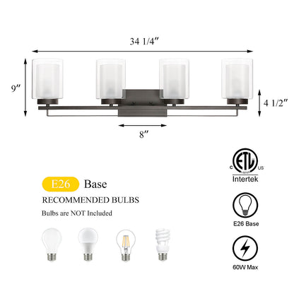 4 Light Bathroom Vanity Lighting with Dual Glass Shade in Dark Bronze XB-W1195-4-DB