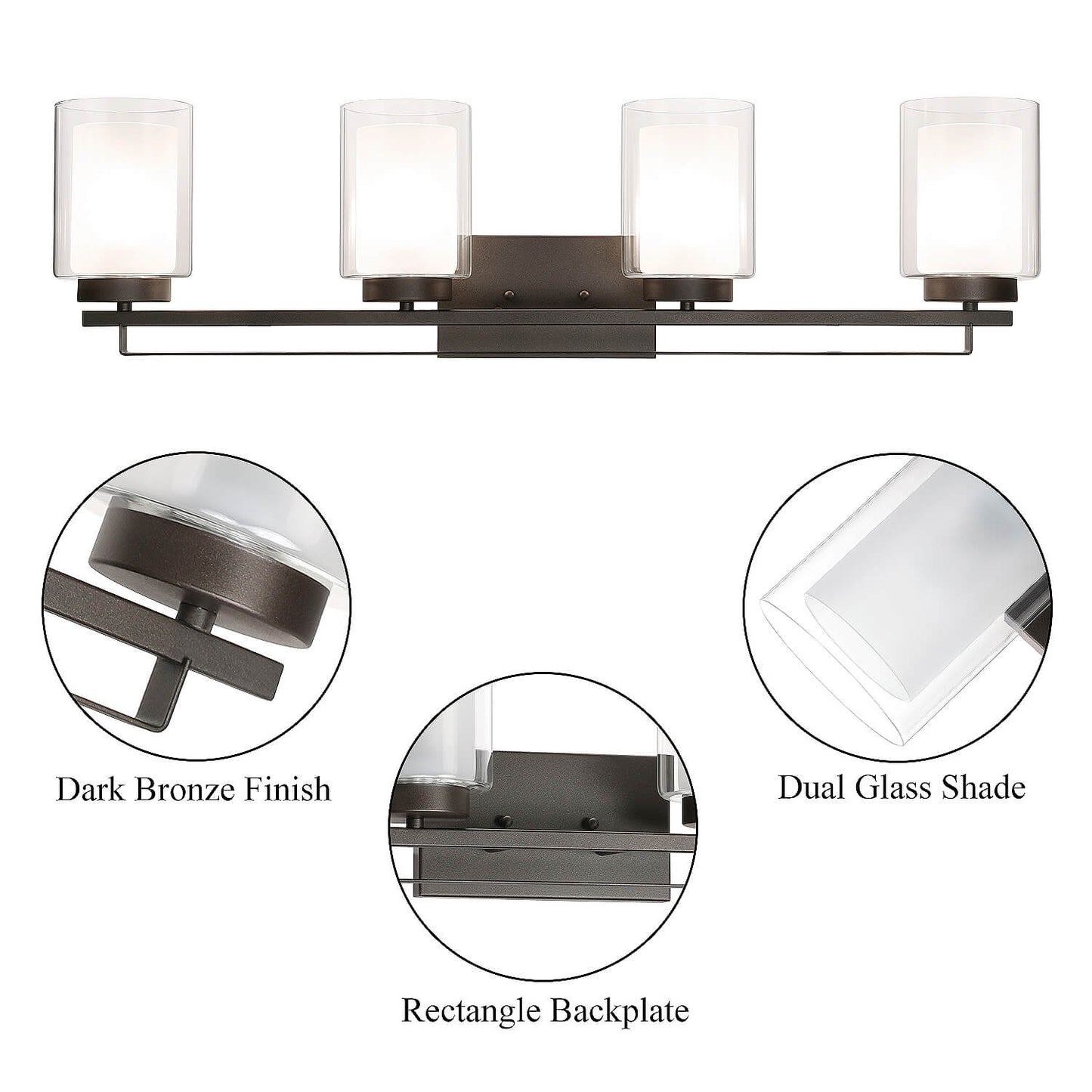4 Light Bathroom Vanity Lighting with Dual Glass Shade in Dark Bronze XB-W1195-4-DB