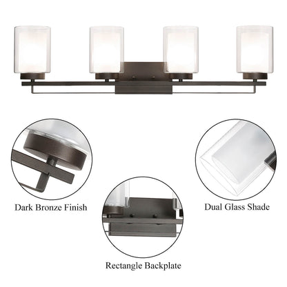 4 Light Bathroom Vanity Lighting with Dual Glass Shade in Dark Bronze XB-W1195-4-DB