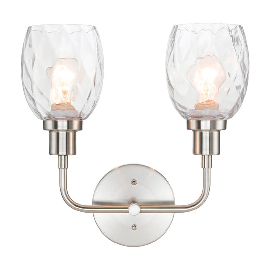 2-Light Bathroom Vanity Wall Sconce, Clear Glass Shade, Brushed Nickel Finish XB-W1210-2-BN