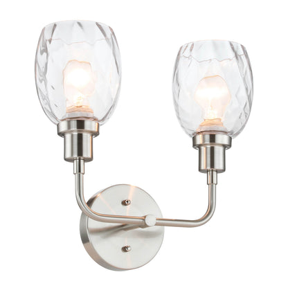 2-Light Bathroom Vanity Wall Sconce, Clear Glass Shade, Brushed Nickel Finish XB-W1210-2-BN