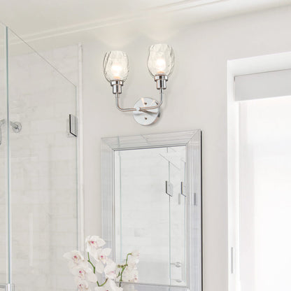 2-Light Bathroom Vanity Wall Sconce, Clear Glass Shade, Brushed Nickel Finish XB-W1210-2-BN