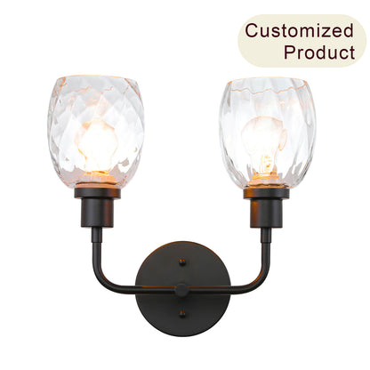 2-Light Bathroom Vanity Wall Sconce, Clear Glass Shade, Matte Black XB-W1210-2-MBK