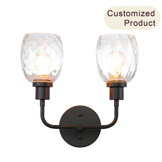 2-Light Bathroom Vanity Wall Sconce, Clear Glass Shade, Matte Black XB-W1210-2-MBK