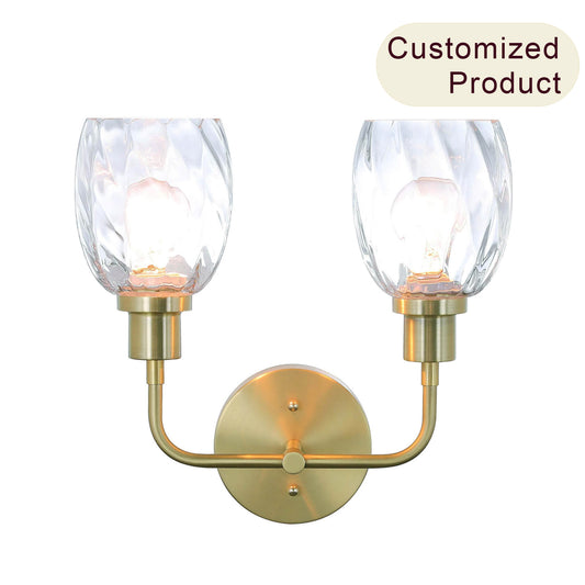 Wall Sconce, 2 Light Bathroom Vanity Wall Light with Clear Glass, Satin Brass Finish XB-W1210-2-SB