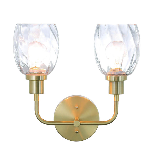 Wall Sconce, 2 Light Bathroom Vanity Wall Light with Clear Glass, Satin Brass Finish XB-W1210-2-SB