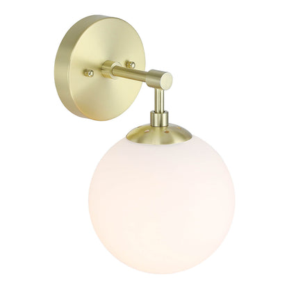 Vintage Wall Sconce Light Fixture, White Globe Glass, Satin Brass, 1-Light XB-W1211-SB