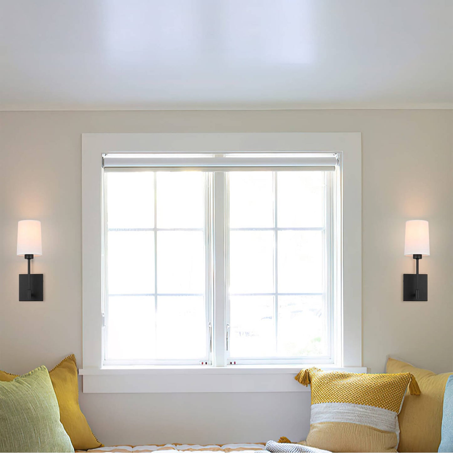 Modern Wall Sconce Light, Black Wall Mounted Lamp, Fabric Shade, 1 Light XB-W1215-1-MB