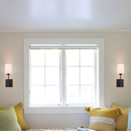 Modern Wall Sconce Light, Black Wall Mounted Lamp, Fabric Shade, 1 Light XB-W1215-1-MB