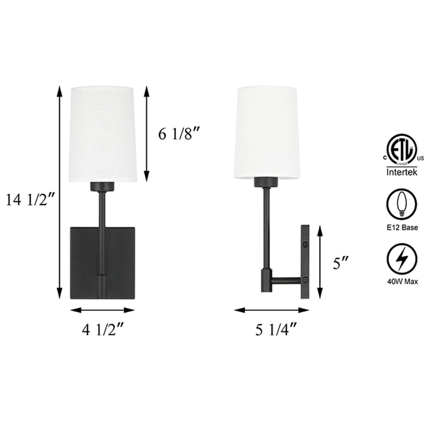Modern Wall Sconce Light, Black Wall Mounted Lamp, Fabric Shade, 1 Light XB-W1215-1-MB