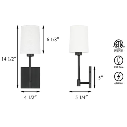 Modern Wall Sconce Light, Black Wall Mounted Lamp, Fabric Shade, 1 Light XB-W1215-1-MB