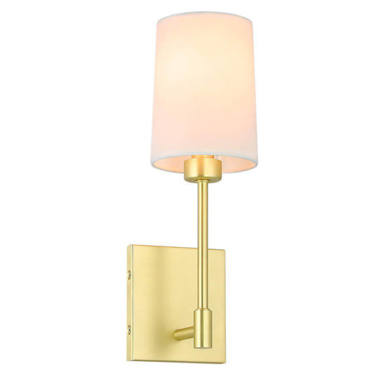 Modern Wall Sconce Light Fixture, Satin Brass Finish, White Fabric Shade, Single Light XB-W1215-1-SB