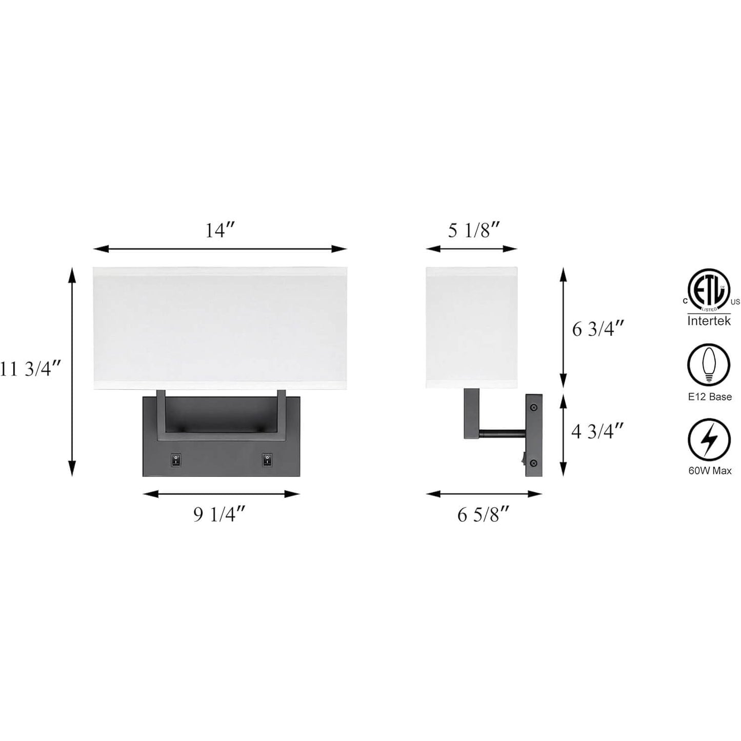 Modern Black Wall Lamp with White Fabric Shade XB-W1230-MB