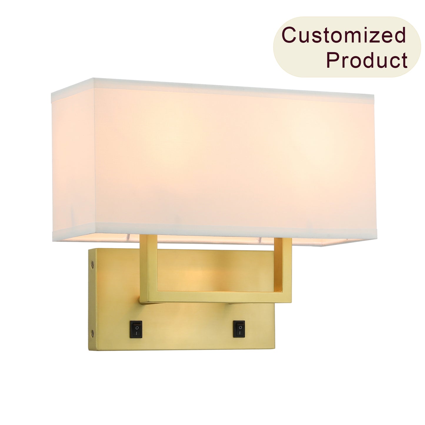 Wall Sconce with White Shade, Satin Brass, 2-Light, Bedroom Wall Lamp with On/Off Switch XB-W1230-SB
