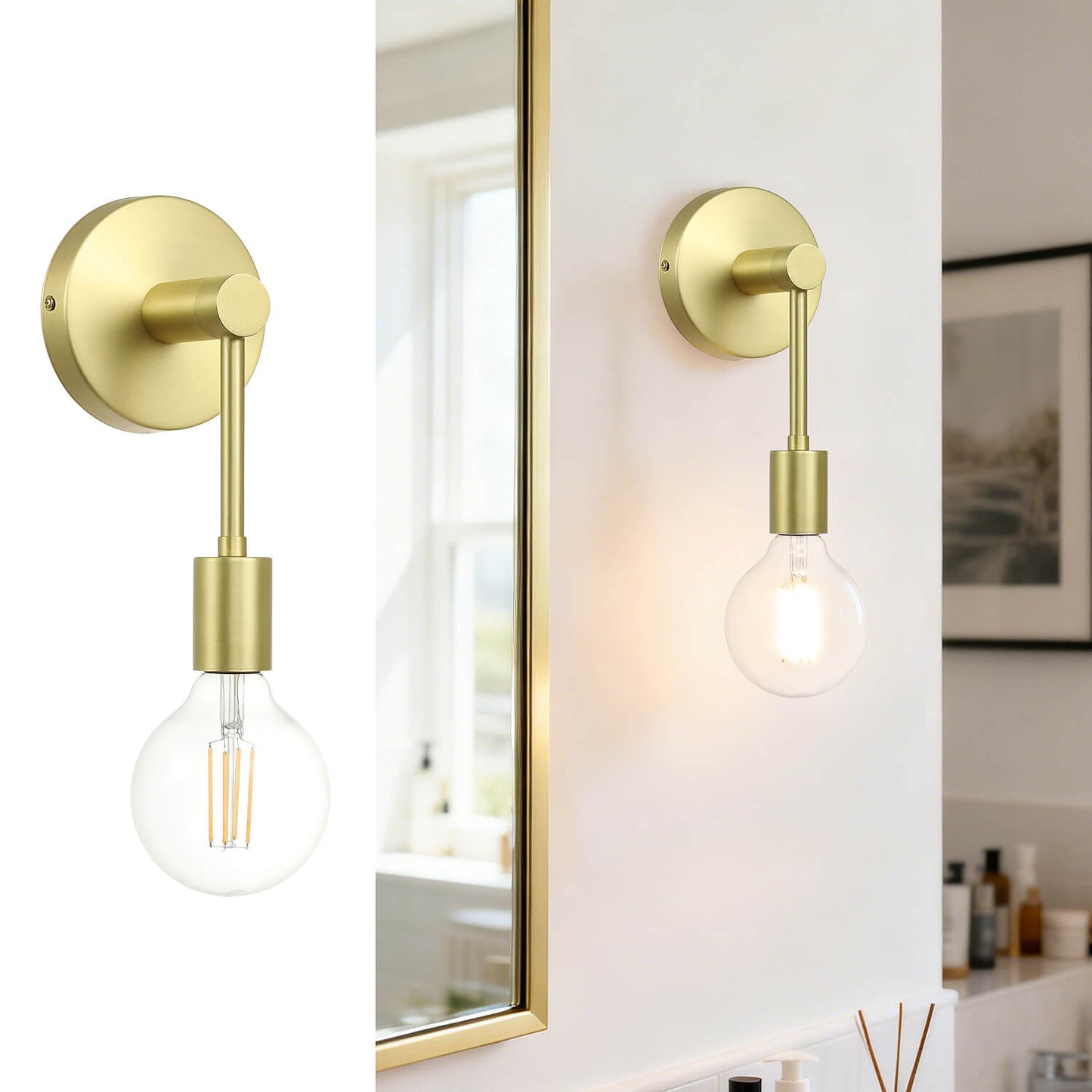 Wall Sconce, Brass Light Fixture with LED Bulb, Indoor Lighting for Bathroom XB-W1234-1-SB-G30