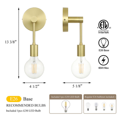 Wall Sconce, Brass Light Fixture with LED Bulb, Indoor Lighting for Bathroom XB-W1234-1-SB-G30