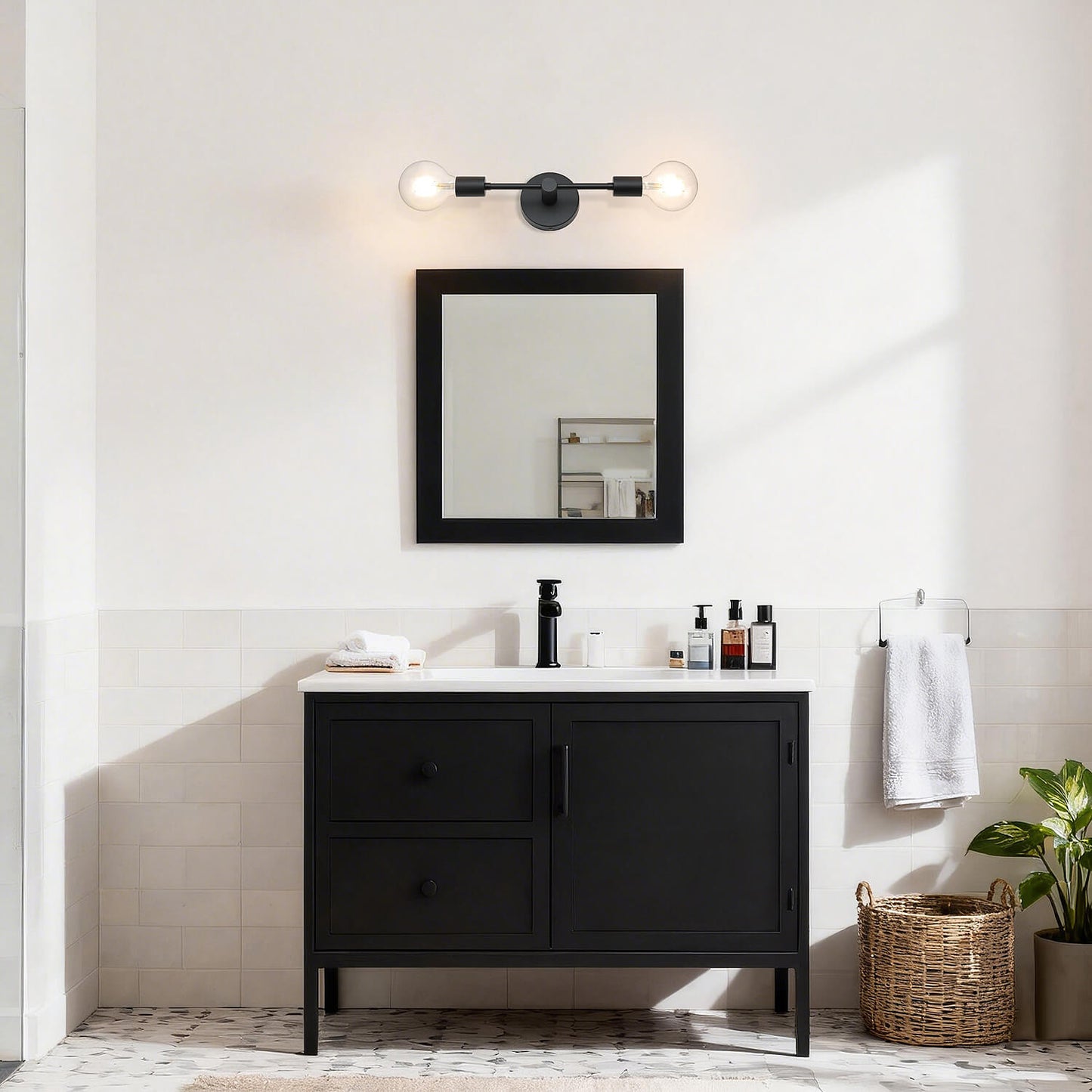 2-Light Black Bathroom Vanity Wall Sconce with LED Bulbs XB-W1234-2-MB-G30