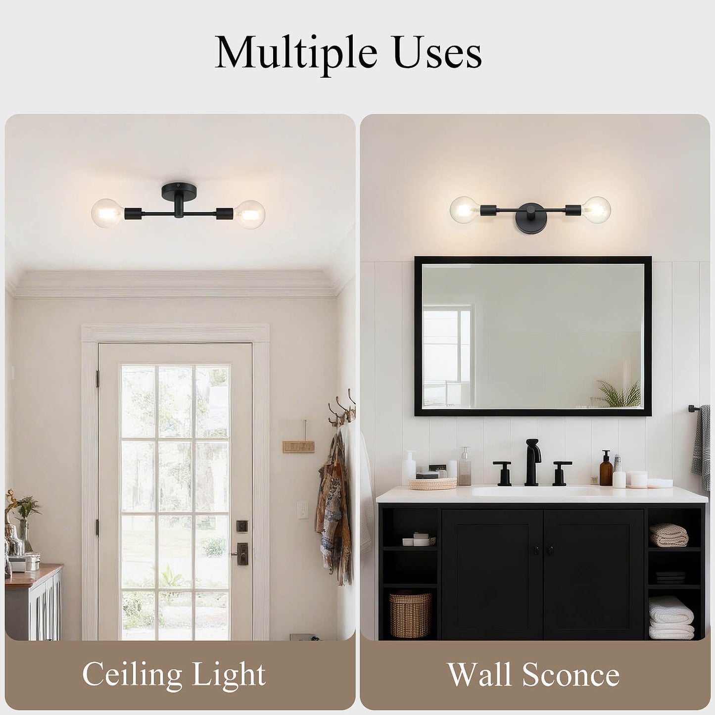 2-Light Black Bathroom Vanity Wall Sconce with LED Bulbs XB-W1234-2-MB-G30