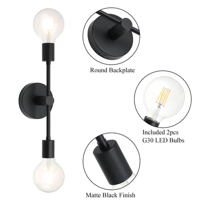 2-Light Black Bathroom Vanity Wall Sconce with LED Bulbs XB-W1234-2-MB-G30