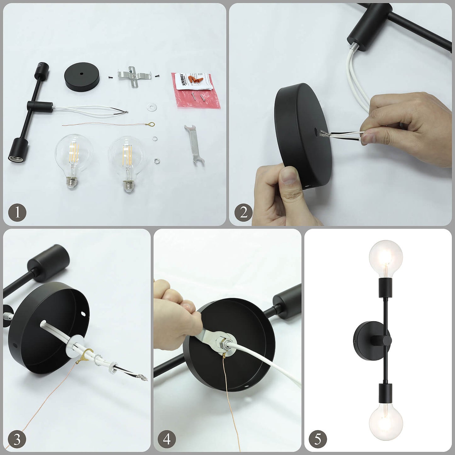2-Light Black Bathroom Vanity Wall Sconce with LED Bulbs XB-W1234-2-MB-G30