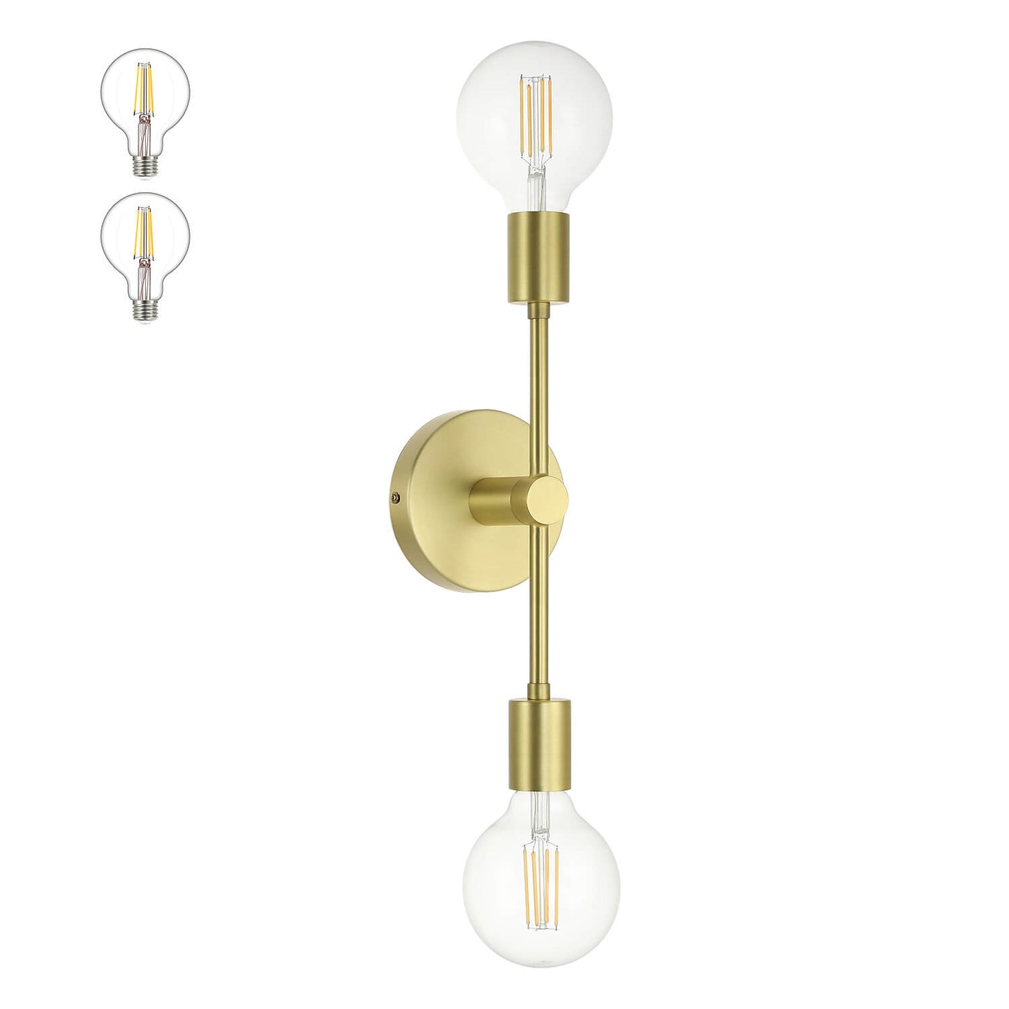 Double Light Satin Brass Vanity Sconce with LED Bulb XB-W1234-2-SB-G30