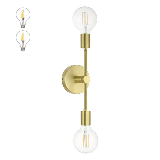 Double Light Satin Brass Vanity Sconce with LED Bulb XB-W1234-2-SB-G30