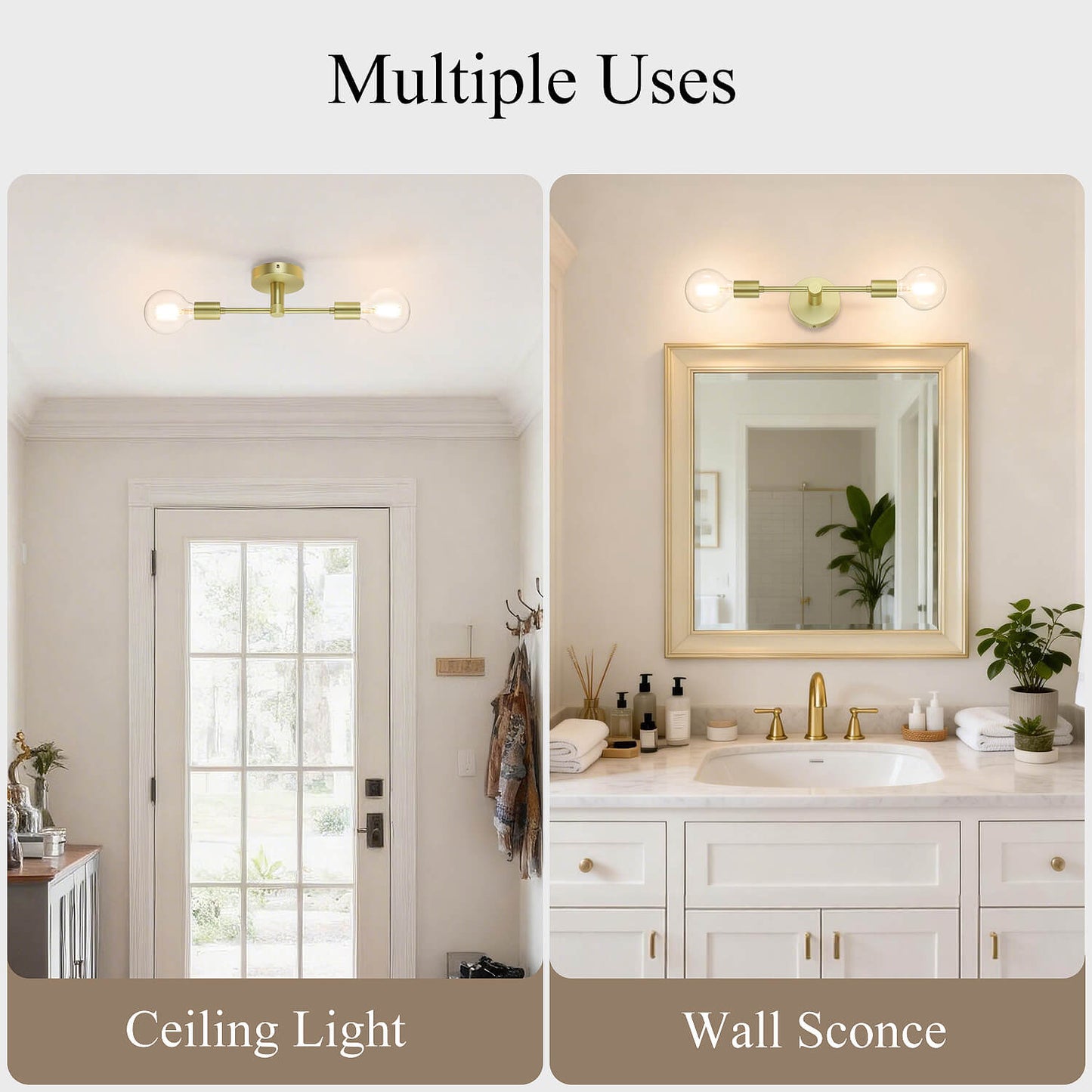 Double Light Satin Brass Vanity Sconce with LED Bulb XB-W1234-2-SB-G30