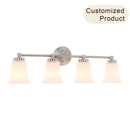 4-Light Bathroom Vanity Light Fixture, Brushed Nickel, Milk Glass Bell Shades XB-W1235-4-BN