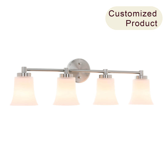 4-Light Bathroom Vanity Light Fixture, Brushed Nickel, Milk Glass Bell Shades XB-W1235-4-BN
