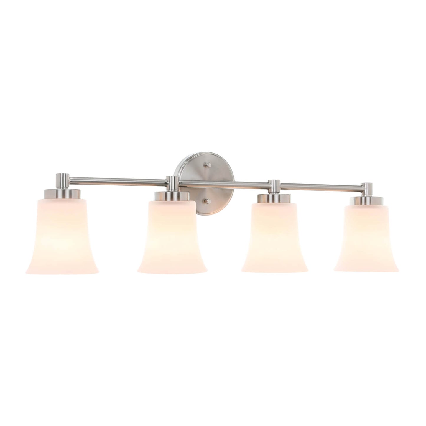 4-Light Bathroom Vanity Light Fixture, Brushed Nickel, Milk Glass Bell Shades XB-W1235-4-BN