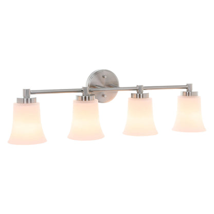 4-Light Bathroom Vanity Light Fixture, Brushed Nickel, Milk Glass Bell Shades XB-W1235-4-BN