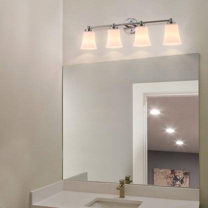 4-Light Bathroom Vanity Light Fixture, Brushed Nickel, Milk Glass Bell Shades XB-W1235-4-BN