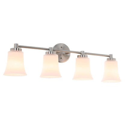 4-Light Bathroom Vanity Light Fixture, Brushed Nickel, Milk Glass Bell Shades XB-W1235-4-BN