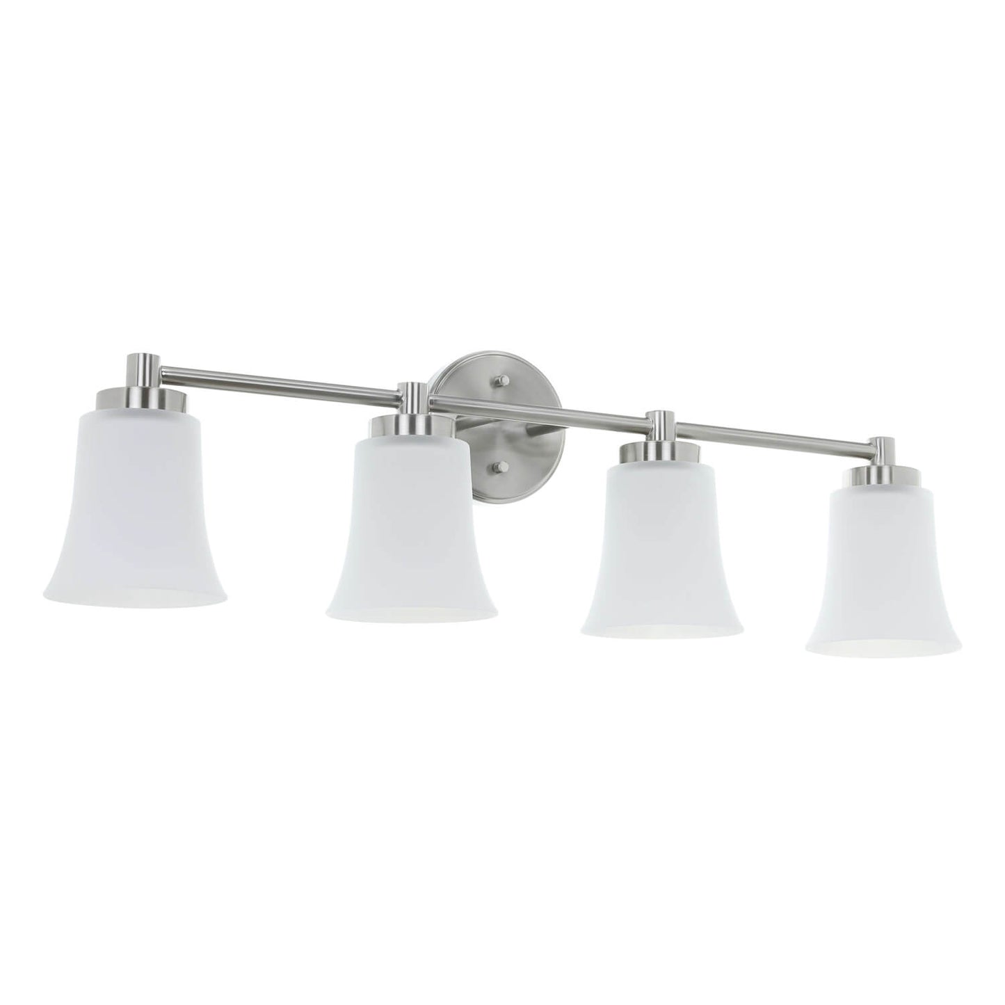 4-Light Bathroom Vanity Light Fixture, Brushed Nickel, Milk Glass Bell Shades XB-W1235-4-BN
