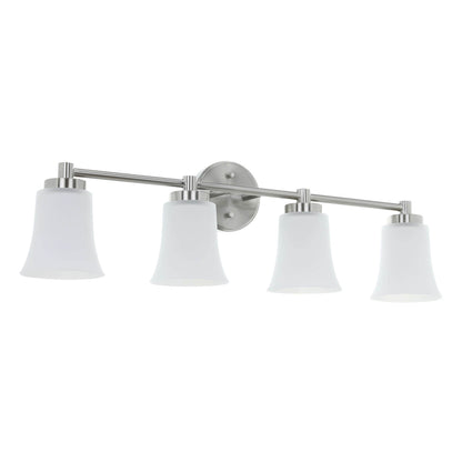 4-Light Bathroom Vanity Light Fixture, Brushed Nickel, Milk Glass Bell Shades XB-W1235-4-BN
