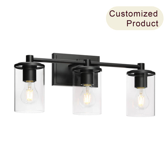 Bathroom Vanity Light, Modern Indoor Black 3 Light Wall Light with Glass XB-W1240-3-MB