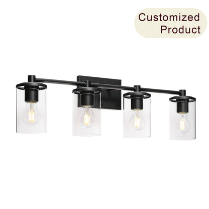 Modern Bathroom Vanity Light Fixture, 4-Light, Black with Clear Glass Shades XB-W1240-4-MB