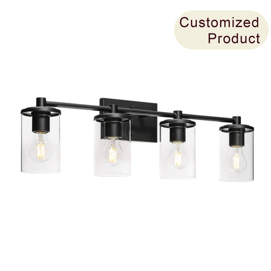 Modern Bathroom Vanity Light Fixture, 4-Light, Black with Clear Glass Shades XB-W1240-4-MB