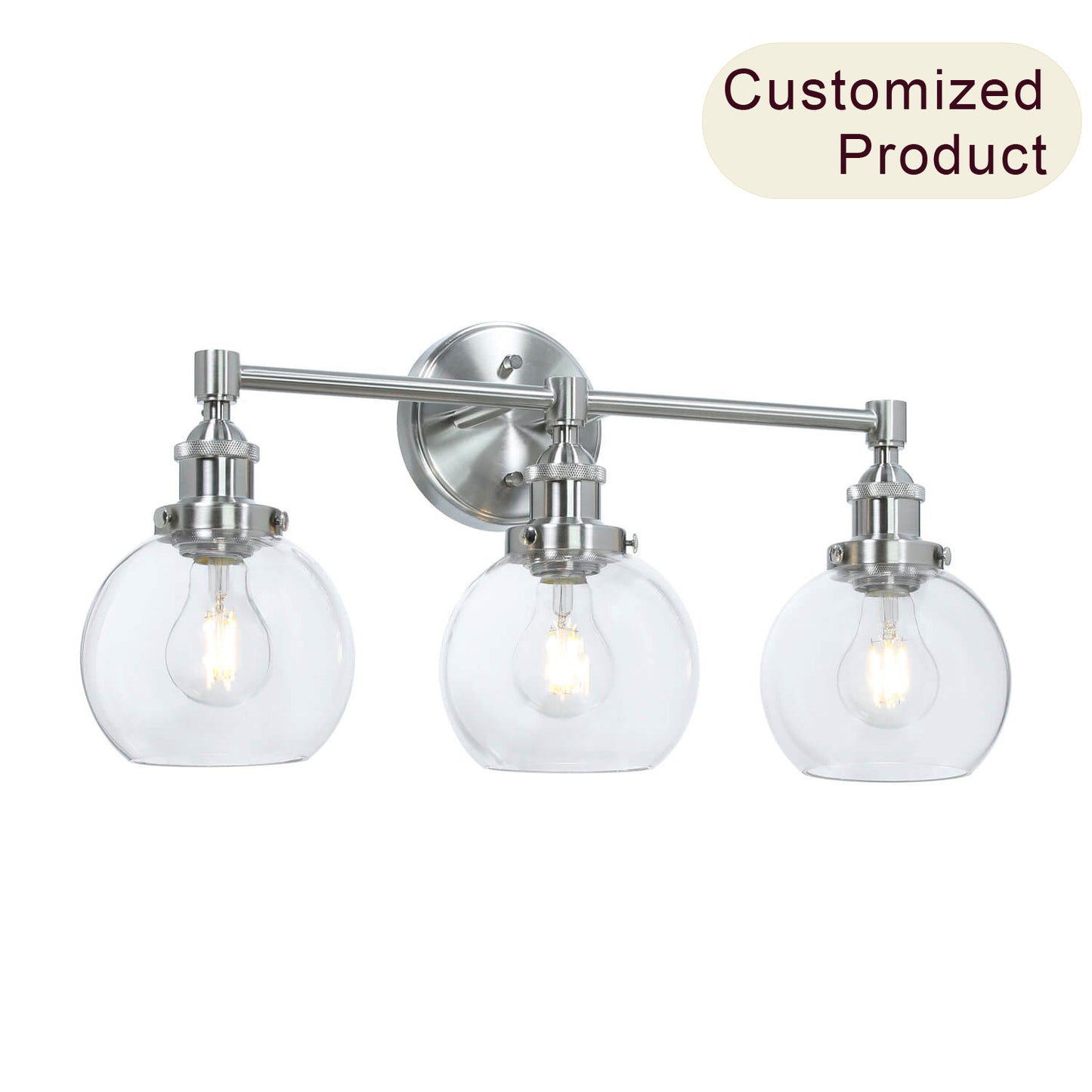 Bathroom Vanity Light Fixture, 3-Light, Glass Globe Shades, Brushed Nickel XB-W1256-3-BN