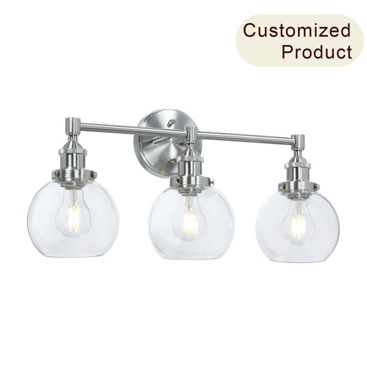 Bathroom Vanity Light Fixture, 3-Light, Glass Globe Shades, Brushed Nickel XB-W1256-3-BN